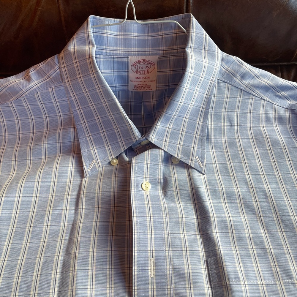 Brooks Brothers Button-Down Poplin Dress Shirt, Madison Fit, 17.5 x 35